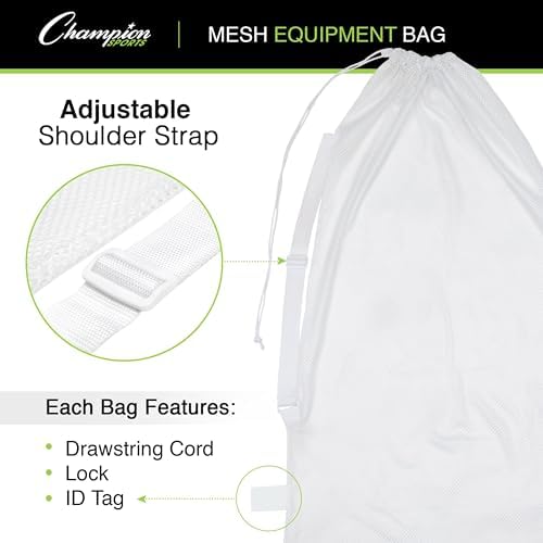 Champion Sports Mesh Equipment Bag – Heavy-Duty Nylon Drawstring Bag with Lock & ID Tag, Breathable Storage Sack for Balls, Swim Gear, Laundry & Toys, Multiple Sizes & Colors - Image 3
