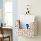 Set of 2 Magazine Holder Wall Basket Water Hyacinth Woven Mail Organizer, Wicker Wall Hanging Baskets for Magazines, Letters & Storage Decorative Mail Holder, Magazine Rack, Hanging Basket, Whitewash - Image 6