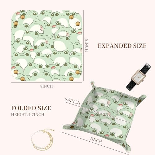 PU Leather Jewelry Valet Tray, Portable Catchall Tray for Keys, Wallet, Watch,Travel Jewelry Tray Organizer for Nightstand Desk Entryway Home Decor Gift for Women Men Cute Frogs - Image 5