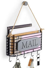 SRIWATANA Mail Organizer Wall Mount, 5 Key Hooks, Small, Weathered Grey - Image 2