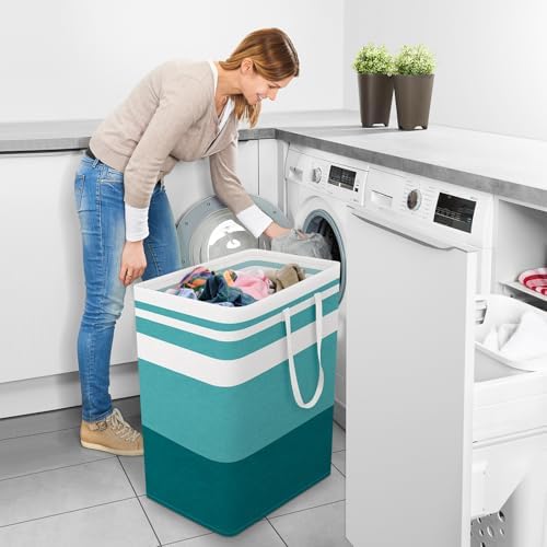 StorageRight Laundry Basket Hamper, 100L Collapsible Clothes Storage, Green - Image 6