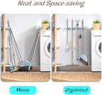 OUTNILI White Mop Broom Holder Wall Mount with 4 Slots & 4 Hooks - Wood Broom Mop Hanger for Pantry Closet Laundry Room Organization - Heavy Duty Garden Tool Organizer - White Kitchen Decor - Image 3
