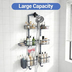 Extra Large Shower Caddy Hanging, Rust-Resistant Shower Organizer Hanging,3 Tier Height-Adjustable Over the Head Caddy,Rack with Soap Basket (Gray) - Image 2