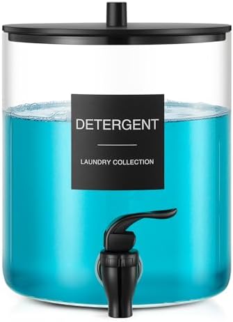 Glass Laundry Detergent Dispenser, 128 oz / 3.5L Fabric Softener Dispenser for Laundry Room Organization, Detergent Holder with Plastic Spigot (Black, 1 Pack) by TIPGO