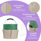 17L Foldable Cleaning Supplies Caddy with Handle, Khaki with Green - Image 5
