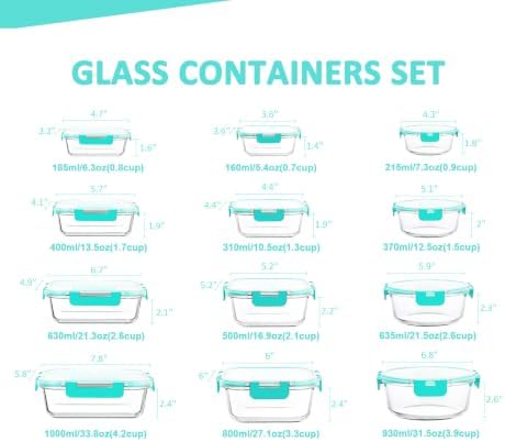 KOMUEE 24 Pieces Glass Food Storage Containers Set, Green - Image 2