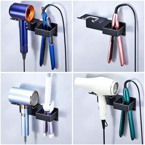 Hair Dryer and Straightener Holder Wall Mounted, Metal Adhesive Hair Tool Organizer for Blow Dryer, Curling Iron, Flat Iron, Bathroom Vanity Salon Barber Shops (Black) - Image 4