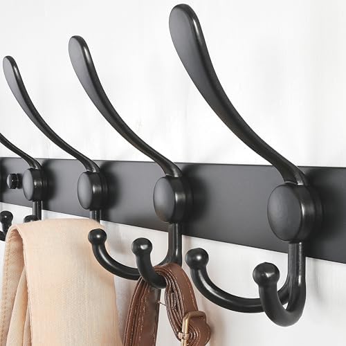 Dseap Coat Rack Wall Mount - 29.5” Long 8-Tri-Hooks Heavy Duty Coat Hanger Rail Wall Hooks for Hanging Coats Hats Clothing Clothes Purse Mudroom Entryway, Black - Image 6