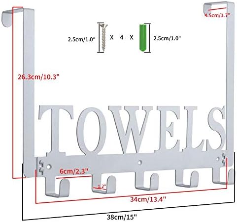 Kuhome Over The Door Hooks, Towel Hooks for Bathroom, Towel Rack Towel Holder for Bathroom Bedroom Kitchen Pool Beach Towels Bathrobe Wall Mount Hang on The Door Cabinet Cupboard (Silver Grey) - Image 3