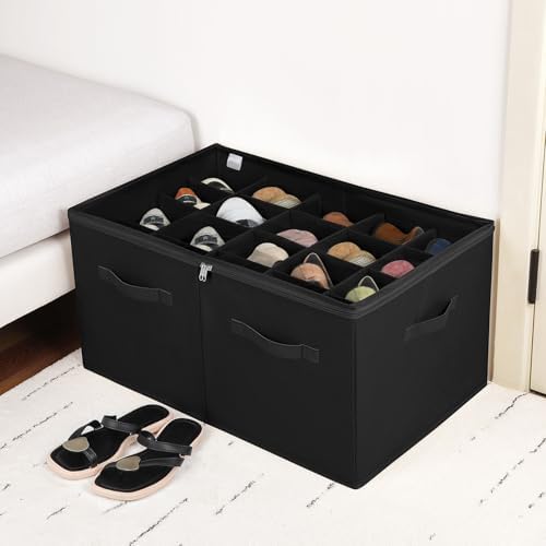 TOPIA HOME Shoe Organizer for Closet, Foldable Shoe Box with Adjustable Dividers and Clear Cover, Space Saving Shoe Storage Organizer Cabinet with Reinforced Handles, Fits 20 Pairs, Black, TP10B - Image 5