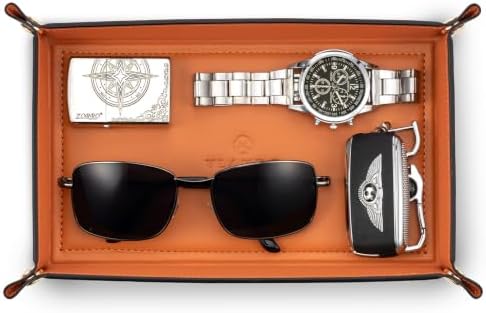 VLANDO Valet Tray, Foldable PU Leather Catchall Tray, Orange Black by VLANDO