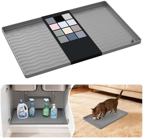 URMONA Waterproof Silicone Under Sink Mat 19'' x 12'' Shelf Liner for Kitchen and Bathroom, Cabinet and Counter Protector, Storage and Organizers, Litter Mat, Pet Cat Puppy Essentials(Beige) by URMONA