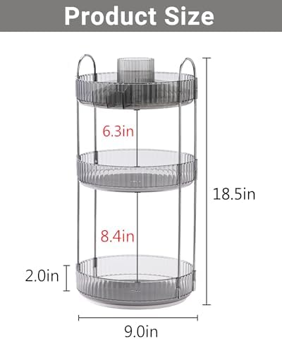 Asayuee 360 Rotating Makeup Organizer,3 Tier Large Capacity Make Up Organizers and Storage,Skincare Perfume Vanity Organizers,Bathroom Cosmetics Storage Organizer Countertop(Grey) - Image 4