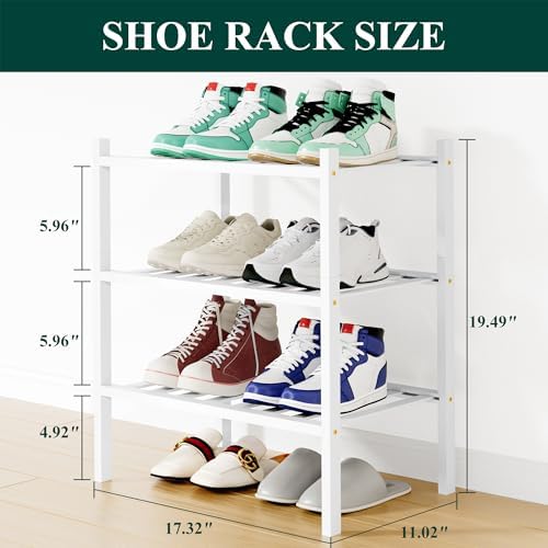 Smiry Bamboo Shoe Rack, 8 Vertical Slats, 3 Tier - 17.3" Wide, White - Image 2