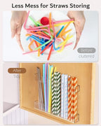 Upgraded 9.5'' Large Acrylic Straw Holder for Cabinet Door, Adjustable Space-Saving Straw Organizer Storage Dispenser for Cabinet with Ultra Sticky Adhesive Strips, 2-Part Rack, Drainage Holes - Image 3
