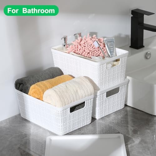 6 Pack Plastic Storage Baskets with Lid,White Stackable Bins - Image 6