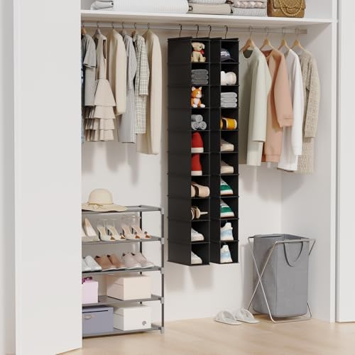 MAX Houser 2 Pack 10 Tier Foldable Hanging Shoe Organizer Black | Foldable Hanging Shoe Storage Shelf with 2 Metal Hooks, Space Saving Storage for Narrow Space - Image 6