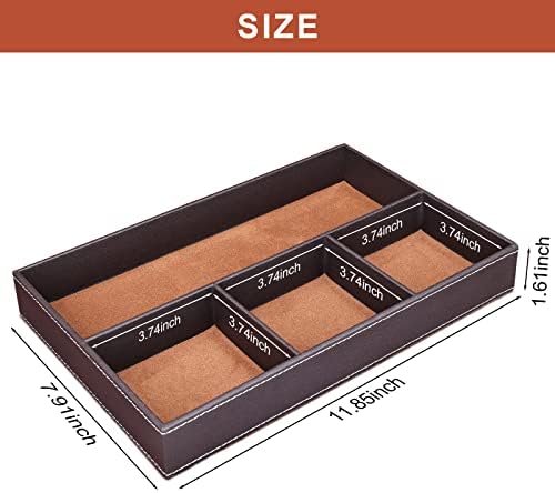 GORESE Faux Leather Valet Tray for Men, Stackable Jewelry Organizer for Drawers Inserts, Nightstand Caddy Tray for Key, Wallet, Sunglass, Watch, Coin, Phone, Bedside Desktop Storage Brown - Image 3