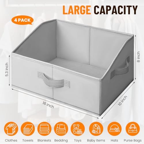Criusia Closet Organizers Bins 4 Pack - Large Collapsible Shelf Organizer with Handles - Fabric Trapezoid Home Organization and Storage Baskets for Organizing Clothes Toy Blanket Towel Purse Hats - Image 2