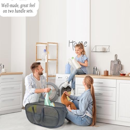 Upgraded 100L Collapsible Laundry Basket, Extra Large Mesh Pop Up Laundry Hamper, Dirty Clothes Hamper with long Handles, Pop-up Hampers for Laundry Travel. Dorm or Home Portable Laundry Basket. Black - Image 7