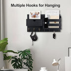 Lwenki Wall Mount Key Holder with Mail Organizer, 100% Paulownia Wood, 7 Metal Hooks, Storage Drawer, Entryway Home Decor (Black) - Image 4