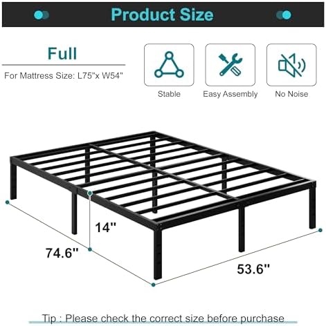 Maenizi 14 Inch Full Size Bed Frame Heavy Duty Support Up to 3000 lbs - Image 2