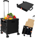 Foldable Utility Cart Folding Portable Rolling Crate Handcart Shopping Trolley Wheel Box with Lid Wear-Resistant Noiseless 360°Rotate Wheel for Travel Shopping Moving Storage Office Use (Black) by ZIYOULANG