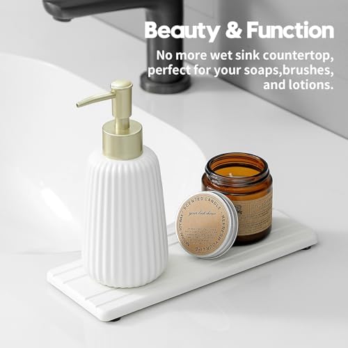Razborci 2PCS Diatomite Quick Stone Drying Tray Mat for Bathroom & Kitchen Counter, Instant Dry Water Absorbent Drink Bar Coaster,Vanity Sink Caddy Organizer,Dish Soap Sponge Holder, White,9"x3.5" - Image 5