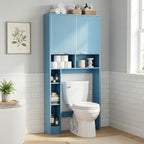 AKMAKM 31" W Over the Toilet Storage Cabinet with Fluted Door, Blue Bathroom Organizer with Adjustable Shelf, Toilet Paper Holder Stand Wave Door for Restroom, Laundry Room by Akmakm