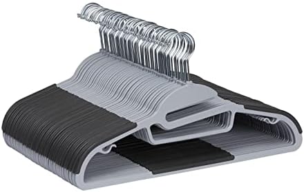 Amazon Basics Space Saving Non-Slip Rubber Coated Plastic Hangers with 360° Swivel Hook, Thin, Gray, Pack of 50 by AmazonBasics