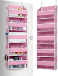 ULG 1 Pack Over Door Organizer with 5 Large Pockets 10 Mesh Side Pockets, 44 lbs Weight Capacity Hanging Storage Organizer with Clear Window Kids Toys, Shoes, Diapers, Pink by ULG