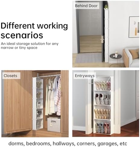 MAGINELS 4-Tier Slim Shoe Rack Organizer and Tall Storage for Closet,Hidden Thin Shoes Cabinet for Small Spaces,Narrow Shelves for Wall Behind Door,Entryway,White - Image 4
