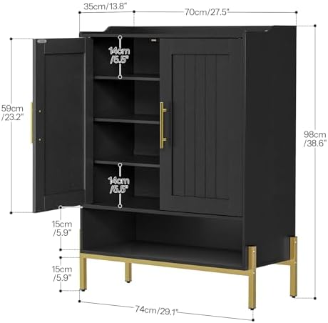 HOOBRO Shoe Cabinet, 5-Tier Shoe Storage Organizer with Doors, Wooden Shoe Cabinet Storage for Entryway, Freestanding Shoe Rack Cabinet with 3 Adjustable Shelves for Hallway, Gold and Black DB41SC01 - Image 3