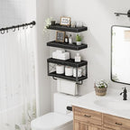 QEEIG Bathroom Shelves Over Toilet - Floating Shelf for Wall Toilet Paper Storage Farmhouse 16 inch Set of 3, Black (029-40B3) - Image 4