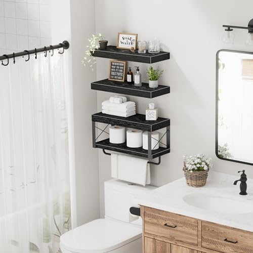QEEIG Bathroom Shelves Over Toilet - Floating Shelf for Wall Toilet Paper Storage Farmhouse 16 inch Set of 3, Black (029-40B3) - Image 4