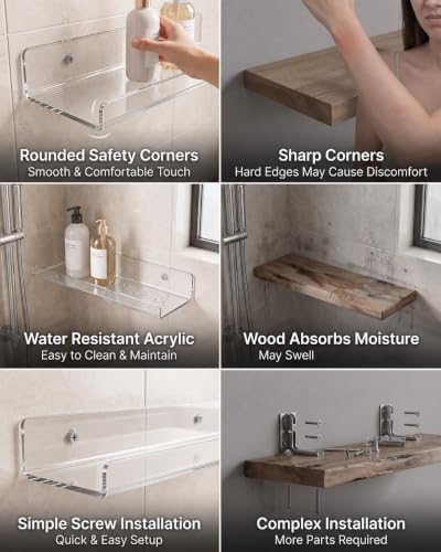 Clear Acrylic Bathroom Shelf Wall Mounted Floating Organizer with Front Lip - Image 7
