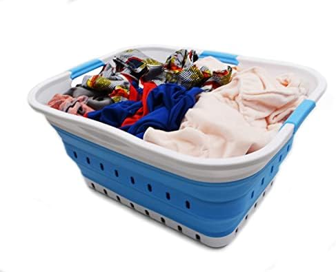 SAMMART 42L (11 gallon) Collapsible Plastic Laundry Basket - Foldable Pop Up Storage Container/Organizer - Space Saving Hamper/Basket (1, White/Marine Blue) - Image 5