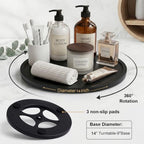 Lazy Susan Turntable Organizer, 14" Acacia Wood Round Serving Tray, Black - Image 3