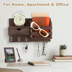 Wall Mount Key Holder with Mail Organizer Mail and Key Organizer with 7 Metal Hooks Storage Drawer Small Shelf Entryway Home Decor Rack Entry WayOrganizer for Coat Dog Leash - Image 7