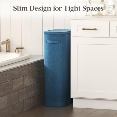 Lifewit Slim Laundry Basket with Lid and Removable Bag, 75L, Dark Blue - Image 2