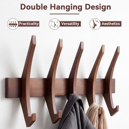 Marsui 21'' Wooden Coat Rack Wall Mounted with 5 Hooks - Image 2