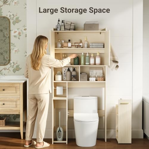 ELYKEN Over The Toilet Storage Cabinet with Fluted Doors, Natural Oak - Image 3