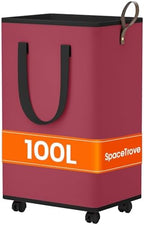 SpaceTrove Rolling Laundry Basket with Wheels, Laundry Hamper, 100L, Red by Unknown