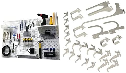 Wall Control 4 ft. Metal Pegboard Organizer - Standard Tool Storage Kit & Deluxe Hook Assortment for Slotted Tool Board - White by Wall+Control