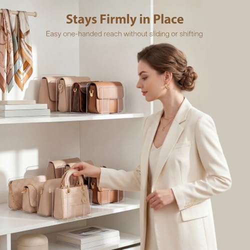 HBlife Acrylic Purse Organizer for Closet 2 Pack, 4 Sections Widened Clear Handbag Storage Shelf Bag Organizer Clutch Dividers for Shelf Closet Organizers and Storage - Image 5