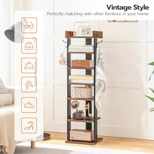 HOOBRO Vertical Shoe Rack for Front Door Entryway, 7 Tier Wooden Shoe Storage Organizer with Hooks, Narrow Shoe Tower for 7 Pairs, Space Saving, for Corner, Closet, Bedroom, Rustic Brown BF61XJ01 - Image 4