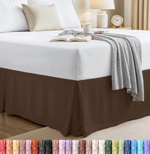 King Bed Skirt, Hides Under-Bed Storage 16 Inch Drop, Pleated, Brown by UTOPIABEDDING