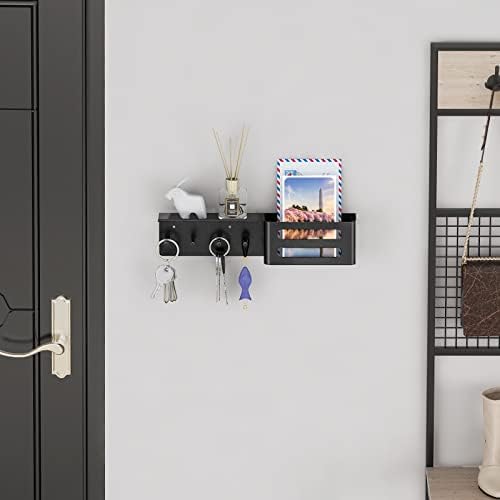 MKO Key Holder Wall Mount, Adhesive Key Hanger with 4 Hooks for Wall, Black - Image 4