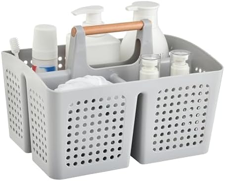 Portable Shower Caddy Basket with 3 Compartments and Handle, Light Gray by PAKCHOICE