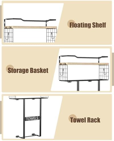 Towel Racks for Bathroom Wall Mounted - Bath Wall Towel Holder Set Above Toilet Storage, Rolled Towel Shelf Organizer for Small Bathroom, Wood Vertical Towel Rack for Bathroom Wall Decor - Image 5